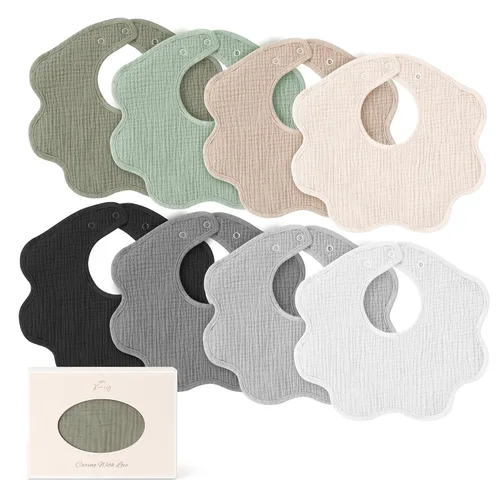 Miniatura 8 de Konssy Baberos de muselina para bebé, paquete de 8 unidades, 100% algodón absorbente, bandana baberos para dentición y babeo, unisex para niños