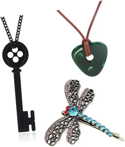 FunBoat Coraline - Collares de piedra para ver llave, disfraz de coralina, joyería de Halloween, cosplay, regalo de Navidad para niños, niñas,