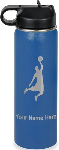 Miniatura 31 de LaserGram Botella de agua personalizada, hombre haciendo slam dunk de baloncesto, de acero inoxidable, de doble pared con aislamiento al vacío