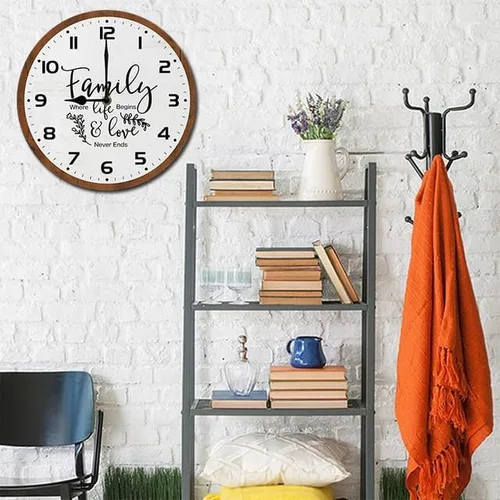 Miniatura 6 de Family Where Life Begins & Love Never Ends - Reloj de pared con pilas de 10 pulgadas, reloj de pared de madera para cocina, reloj de pared rústico K7