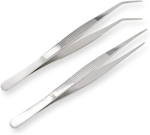 Miniatura 5 de Pinzas de acero inoxidable de 5 pulgadas con punta dentada recta y curvada, pinzas multiusos para reparación de manualidades, paquete de 2