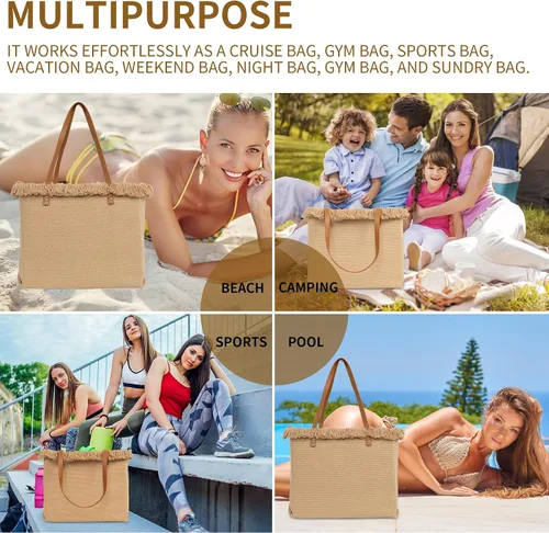 Miniatura 7 de BYF Bolsa de playa grande a prueba de arena para mujer, bolsa de lona gruesa, bonita bolsa de mano para viajes, vacaciones, gimnasio, compras