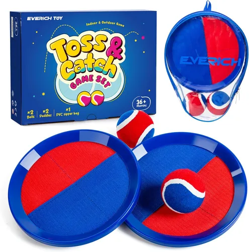 Juego de pelota para lanzar y atrapar mejorado, relleno de calcetines de juguete para niños y niñas de 3 a 12 años, incluye 2 paletas, 2 bolas Azul