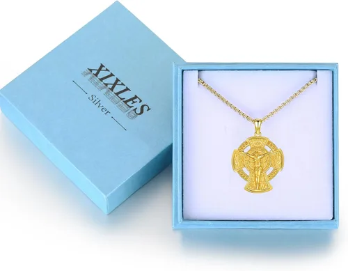Miniatura 709 de Collar con colgante de plata de ley 925 con medalla de San Patrón, joyería religiosa para hombres y mujeres, con cadena de acero inoxidable 316L