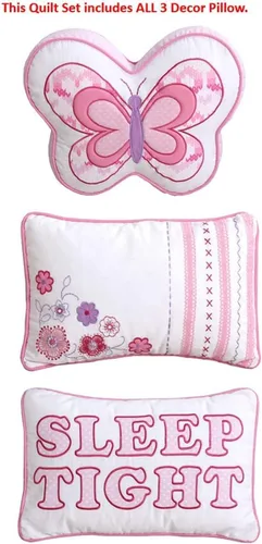 Miniatura 10 de Juego de ropa de cama de algodón de 6 piezas con estampado de corazones, mariposas y lunares, a rayas, rosa, morado, blanco, de algodón, con 3
