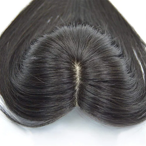 Miniatura 4 de Decoración de cabello humano real para mujer, base de seda, clip en la parte superior del cabello para cubrir el cabello blanco, cinta de pelo liso