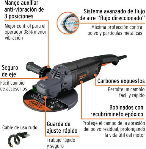 Miniatura 2 de TRUPER ESMA-9N4 Amoladora angular 9, industrial, 2400 w