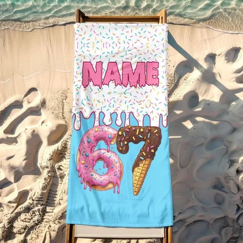 Miniatura 3 de Toalla de playa de béisbol personalizada con nombre, divertidas toallas de playa personalizadas de 67 memes para niños, toallas número seis siete