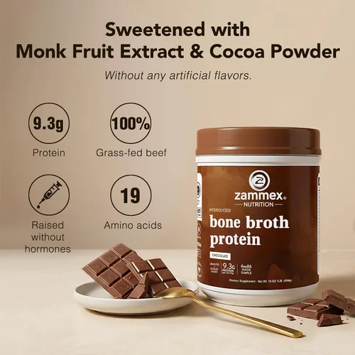 Miniatura 5 de Zammex Polvo de proteína de caldo de hueso, carne de res alimentada con pasto puro, proteína de chocolate en polvo, suplemento de colágeno