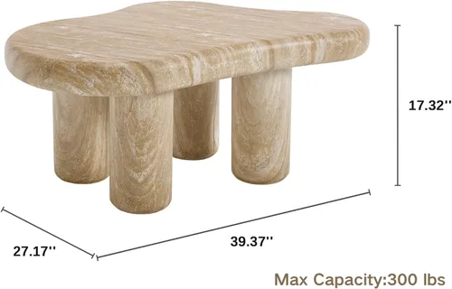 Miniatura 2 de Mesa de centro moderna de piedra para sala de estar, sofá de nube de mármol sintético, mesa central para apartamento/dormitorio/oficina (ónix miel)