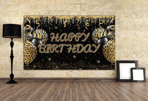 Miniatura 6 de Telón de fondo grande de leopardo dorado con texto en inglés "Happy Birthday", enorme pancarta de guepardo para decoración de fiestas, fondo