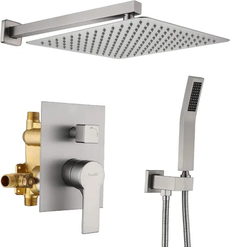 Miniatura 10 de SHAMANDA Juego de ducha de lujo, grifo de ducha de una sola manija para baño con cuerpo de válvula de ajuste, kit completo de ducha de mano, sistema