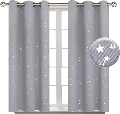 Miniatura 59 de BGment Cortinas opacas para dormitorio infantil, con aislamiento térmico, con ojales, estampado de estrellas plateadas, cortinas para oscurecer