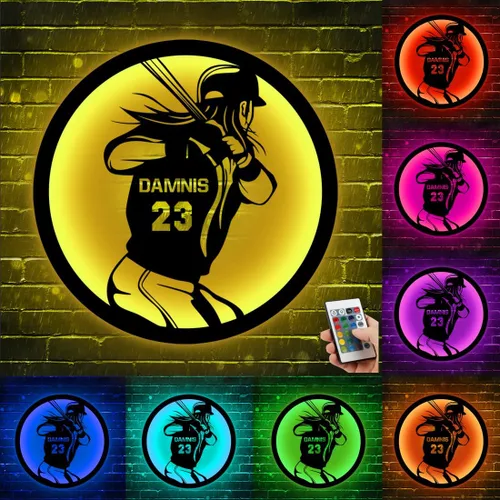 Miniatura 8 de Letrero de metal personalizado para jugador de sóftbol con luz LED, nombre y número personalizado, arte de pared de sóftbol, letrero de neón