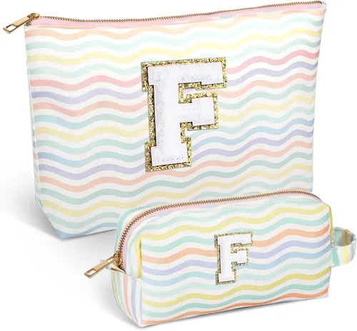 Miniatura 46 de Bolsa de viaje de maquillaje con monograma de 2 piezas para regalos de niñas adolescentes, bolsa de cosméticos para niñas, bolsa de aseo de viaje