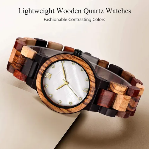 Miniatura 3 de RORIOS Relojes de madera para mujer, relojes de madera coloridos, relojes de madera naturales, casuales, relojes de moda con diamantes de imitación
