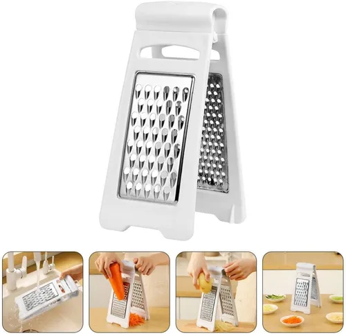 Miniatura 5 de UPKOCH Rallador de queso de mano, rallador de cocina de acero inoxidable con asa, cortador de frutas de doble cara, triturador manual de verduras