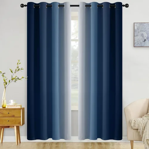 Miniatura 13 de COSVIYA Cortinas 100% Opacas Azul Degradado con Lazos Ajustables para Cocina Aislamiento Térmico Oscurecimiento de Habitación Cenefa con Bolsillo