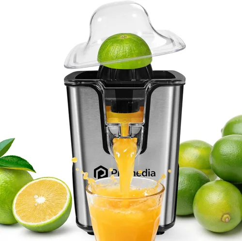 Exprimidor eléctrico de cítricos de acero inoxidable – Exprimidor de naranja de 40 W con boquilla antigoteo ajustable, 2 conos para limón, lima y