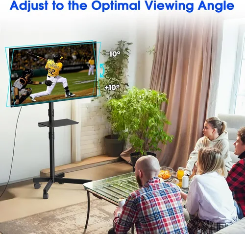 Miniatura 5 de Soporte de TV móvil para TV de 23 a 60 pulgadas LCD LED OLED de pantalla plana con pantalla curva hasta 88 libras, inclinación y altura ajustable