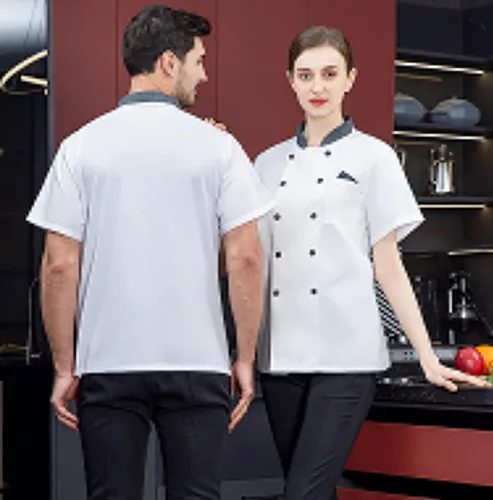 Miniatura 3 de Chaqueta de chef unisex con doble botonadura trasera de malla completa, ligera, costura de color, uniforme de chef