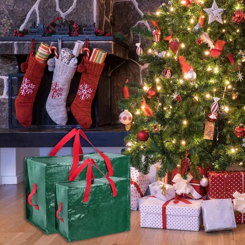 Miniatura 7 de Shappy 6 bolsas de almacenamiento de Navidad resistentes extra grandes para adornos, bolsas de mudanza, bolsa organizadora de decoración de Navidad