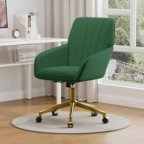 Miniatura 8 de YISHENG - Silla de escritorio de terciopelo para oficina con base dorada, con ruedas, sillas tapizadas modernas ajustables en altura con giro de 360