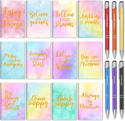 Miniatura 15 de Geyee 24 mini bolígrafos motivacionales, blocs de notas inspiradores, regalos de agradecimiento a granel, diarios pequeños, juego de bolígrafos