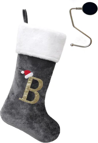 Miniatura 99 de Medias de Navidad de 20 pulgadas con monograma, letras, medias súper suaves grandes de Navidad, medias de monograma rojo para Navidad, regalo