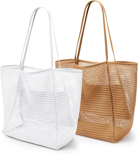 Miniatura 14 de KALIDI Bolso de Mano de Nylon de Playa con Malla, Bolso de Mano Casual Hobo para Mujer, Plegable, MAX 23L, Bolso de Hombro para Playa, Picnic