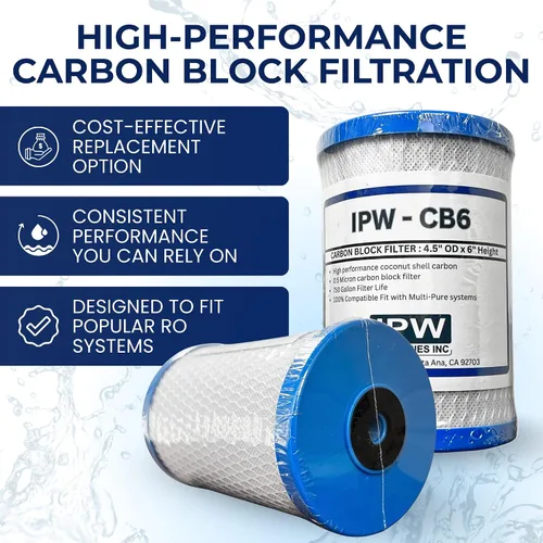 Miniatura 3 de IPW Industries Filtro de reemplazo de bloque de carbono CB6 para sistema de filtro de agua de ósmosis inversa, cartucho de filtración de agua