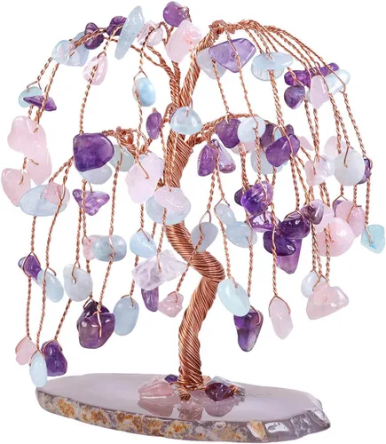 Miniatura 12 de TUMBEELLUWA Árbol de dinero de cristal curativo con rodajas de ágata, pulido de piedras preciosas pulidas, árbol bonsái, Feng Shui, decoración