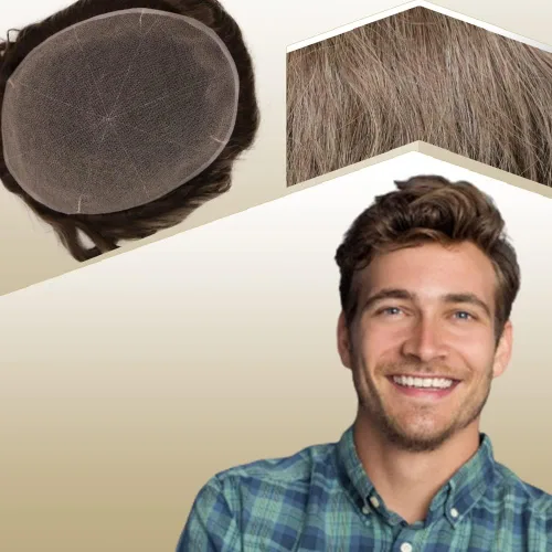 Miniatura 13 de Tupé de cabello humano europeo para hombres, suave encaje suizo completo, sistema de reemplazo de cabello, extensiones de cabello de 10 x 8 1B
