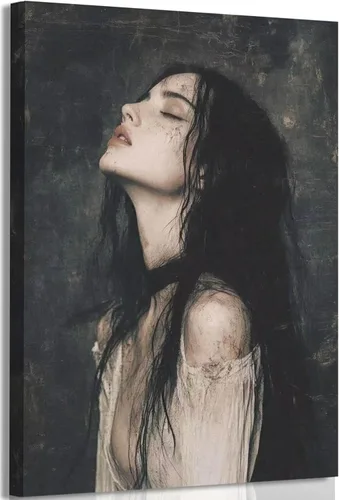 Miniatura 9 de Lienzo gótico victoriano para pared, mujer elegante con perlas y detalles de encaje, pintura, obra de arte Dark Academy, decoración de pared, Marrón