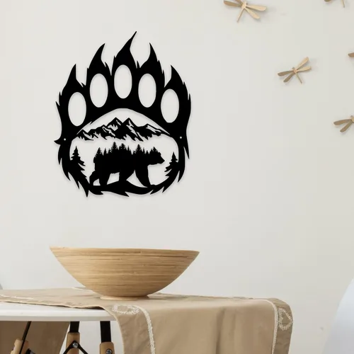Miniatura 6 de Decoración rústica de pata de oso de caza de cabaña, arte de pared de oso de metal, 14.5 x 11.8 pulgadas, negro para baño, sala de estar, dormitorio