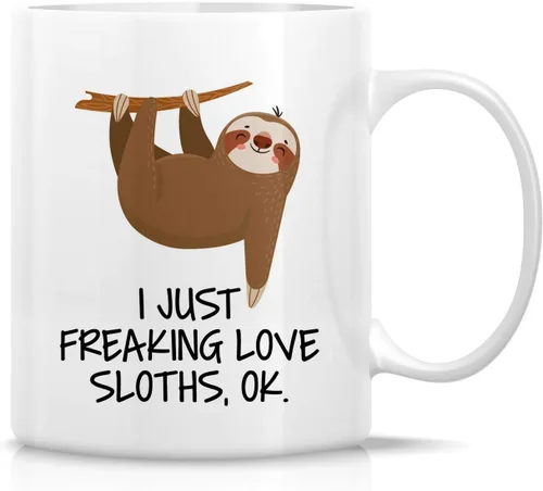 Retreez Taza divertida – I Just Freaking Love Sloths - Tazas de café de cerámica de 11 onzas – Divertido, sarcasmo, sarcástico, motivacional,