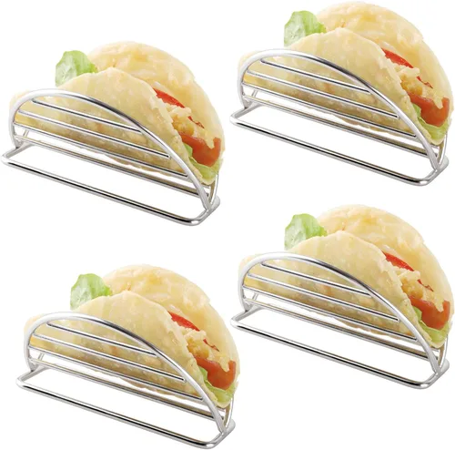 Miniatura 8 de Soporte para tacos de acero inoxidable, soporte para tacos, juego de cocina para tortillas, burritos, fiestas y restaurantes (soportes para taco)