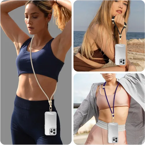 Miniatura 2 de UKON Cordón para teléfono celular, cordón bandolera y correa de muñeca, hebilla de metal premium con dijes para teléfono con 2 parches de correa