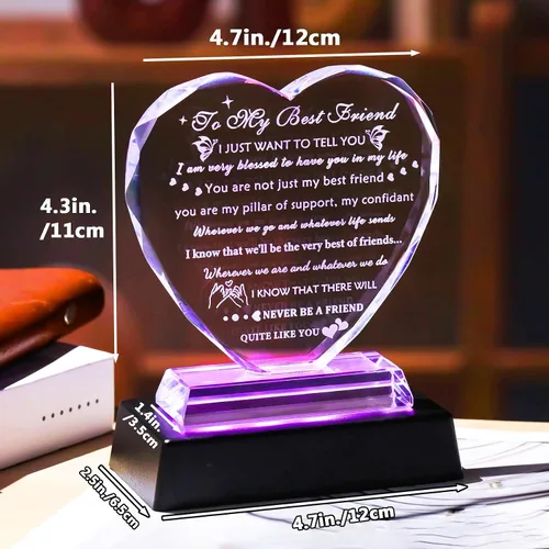 Miniatura 3 de YWHL Regalos de cumpleaños para mejor amiga con base LED, regalo de mejor amiga para mujeres, corazón de cristal, amistad, regalos BFF para mujeres