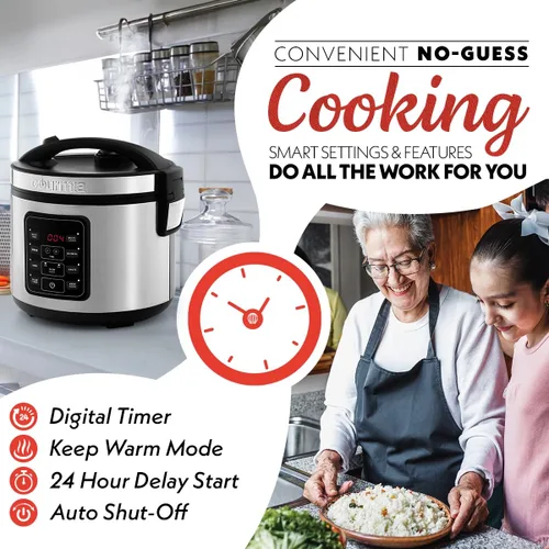 Miniatura 6 de Arrocera Gourmia – Capacidad de 3 Qt, 12 tazas cocidas, 6 tazas sin cocinar, controles digitales, cocedor de granos y vaporera, cesta de vapor