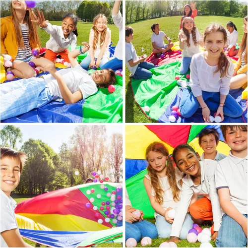 Miniatura 5 de Paracaídas arcoíris de 6 pies, juguete de paracaídas para niños, paracaídas con asas, equipo de juego para interiores y exteriores