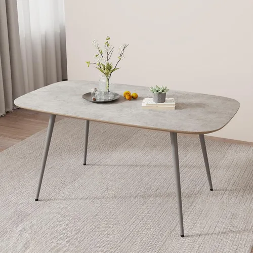 Miniatura 23 de HIPIHOM Mesa de comedor moderna de granja de 47.2 pulgadas, mesa de comedor rectangular de madera con patas de metal para 4 personas para comedor