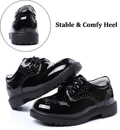Miniatura 6 de DADAWEN Zapatos de uniforme escolar con cordones para niños y niñas, cómodos zapatos de vestir Oxford (bebéniño pequeñoniño grande)