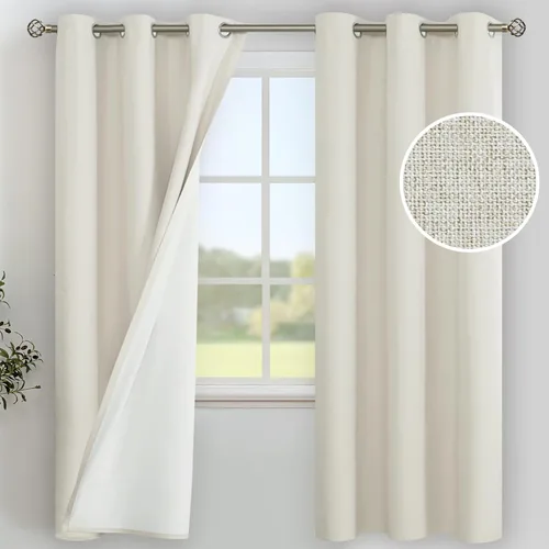 Miniatura 42 de YoungsTex - Cortinas de lino beige 100% opacas para dormitorio de 63 pulgadas de largo, cortinas cortas con aislamiento térmico y ojales