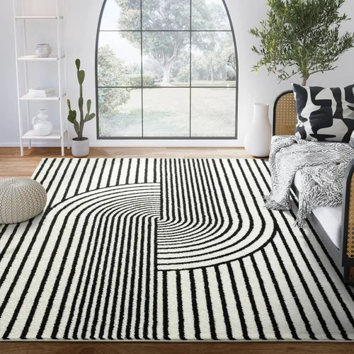 Miniatura 12 de Abani Alfombra para sala de estar, alfombra de área con patrón de arco beige de 4 x 6 pies, suave y duradera, resistente a las manchas y a la Crema