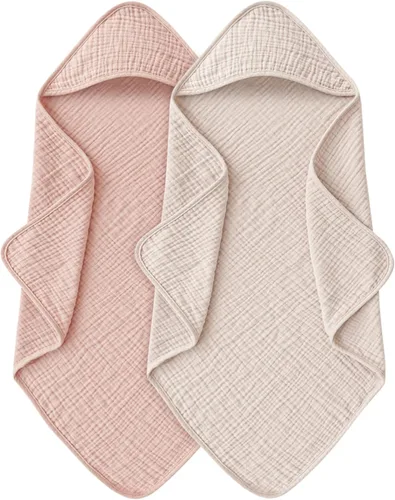 Miniatura 8 de MairMore Toallas de muselina para bebé con capucha para recién nacido, toallas de baño para bebé 100% algodón, suaves y absorbentes, toalla de bebé