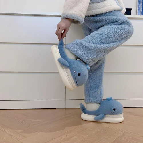 Miniatura 4 de XIXITIAO Lindas pantuflas de animales, pantuflas de ballena Kawaii de dibujos animados, zapatos de casa de felpa para mujeres y hombres, pantuflas