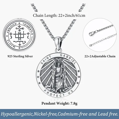 Miniatura 15 de Odinstone Collar de plata de ley 925 con medalla de San Miguel/San Cristóbal/San Benito/Crucifijo de Jesús/San Uriel/Arcángel Rafael para hombres