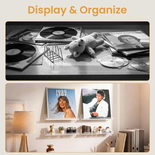 Miniatura 6 de Laurensory Estante para Discos de Vinilo de Montaje en Pared, Soporte Expositor de Álbumes de Acrílico Transparente de 12 Pulgadas, Estantes