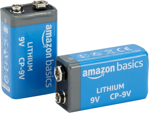 Amazon Basics Paquete de 2 baterías de litio de alto rendimiento de 9 voltios, 10 años de vida útil, energía duradera, uso al aire libre, rango de